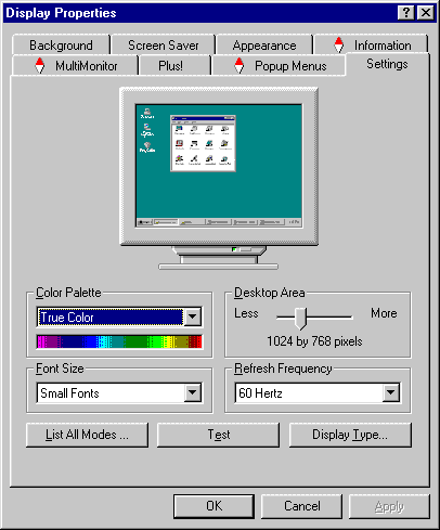NT 4.0 Settings Screen