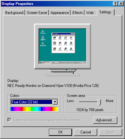 Display Properties - Settings